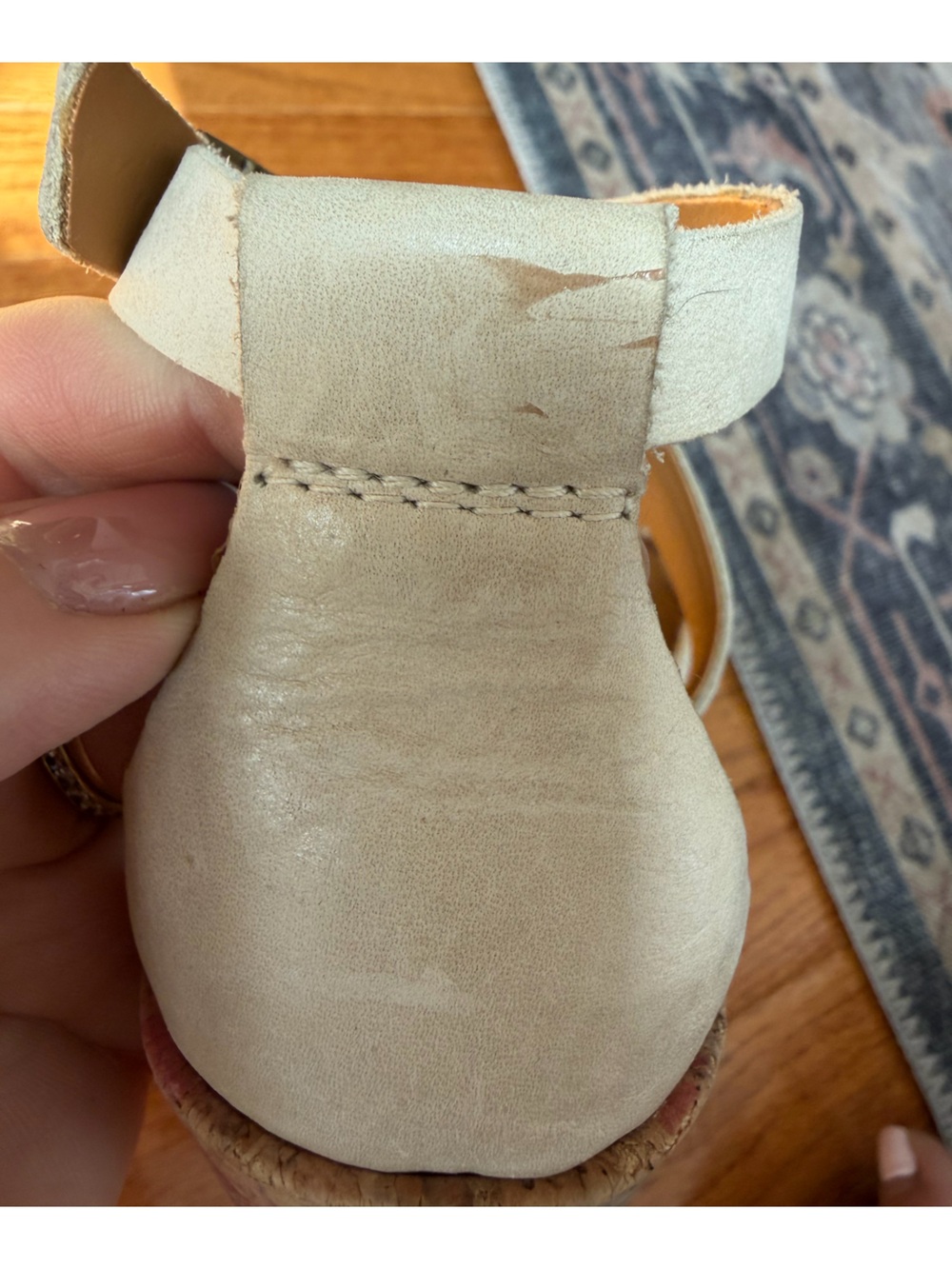 Korks by Kork-Ease Floral Cork Platform Wedge Sandals Beige Leather Sz 8M - Picture 9 of 10